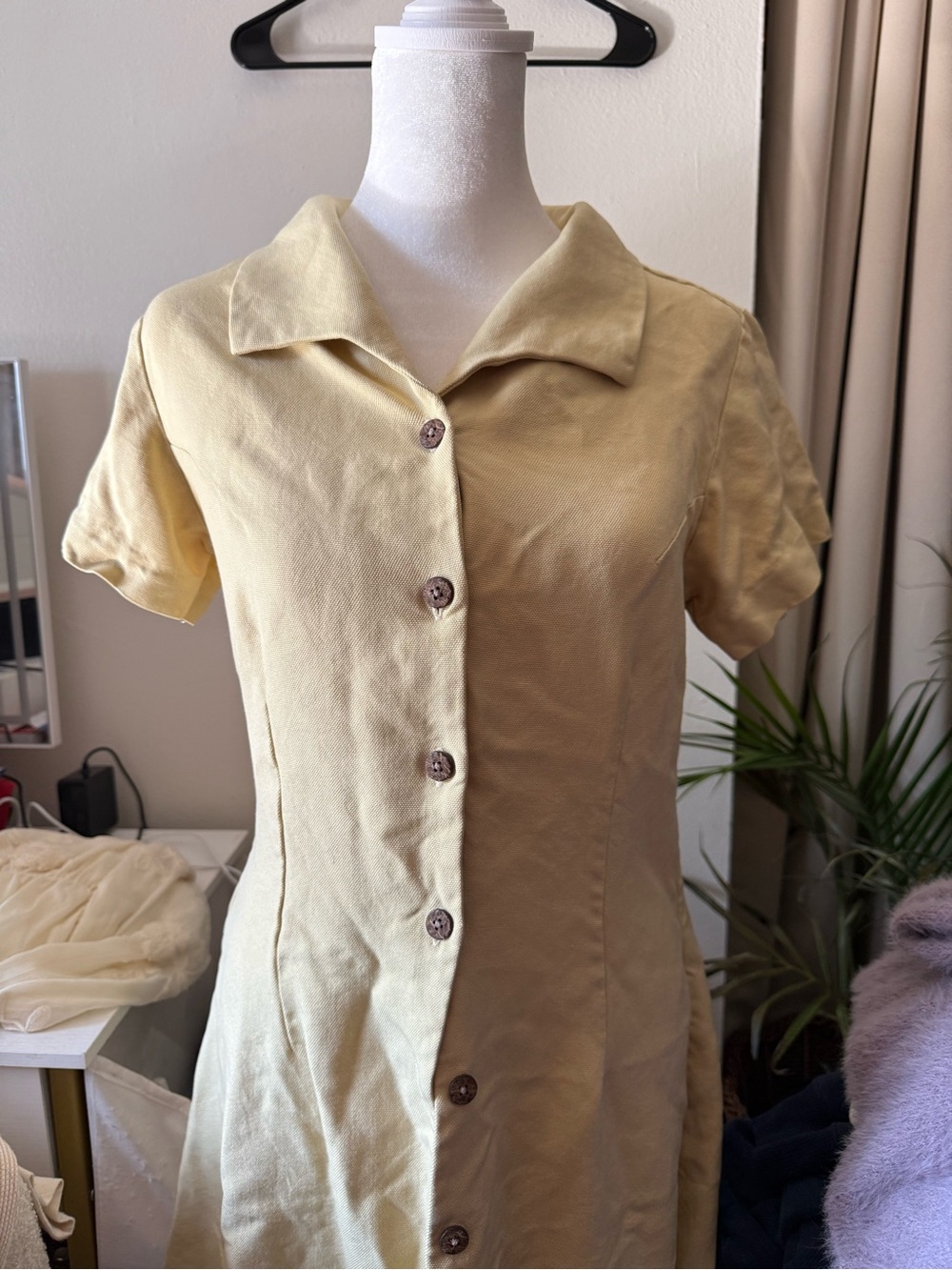 Tommy Bahama Vintage Short-Sleeve Button Front Dress in Pale Yellow